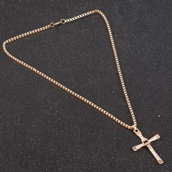 Gold Tone Cross with Chain - Picture 2 of 7
